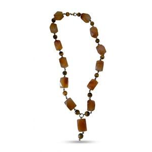 Genuine Silver 925 Carnelian Gemstone Statement Necklace (Orange/Brown)
